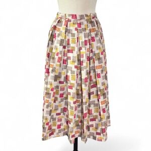 1950s Deadstock Pleated Cotton Novelty Midi Skirt XXS | Fall Academia Chic